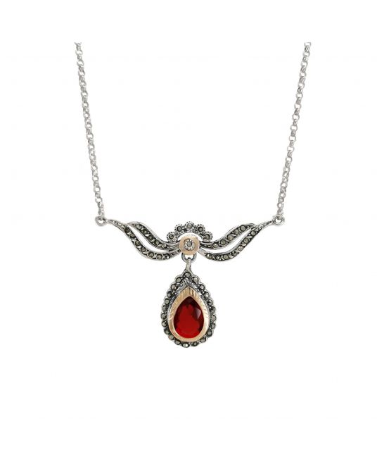 Necklace Tiara Red in Silver and Gold 