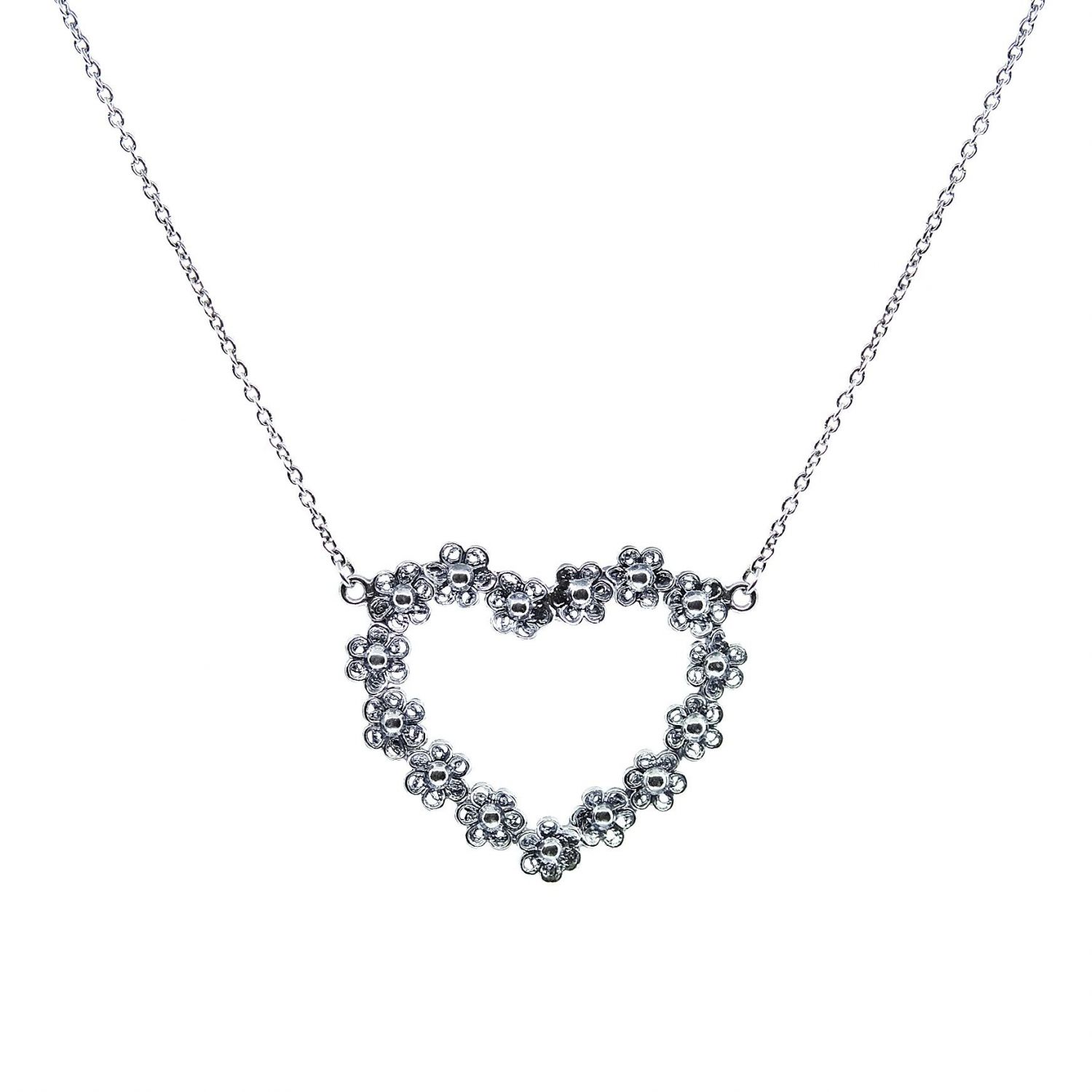 Necklace Heart of Flowers in Silver 