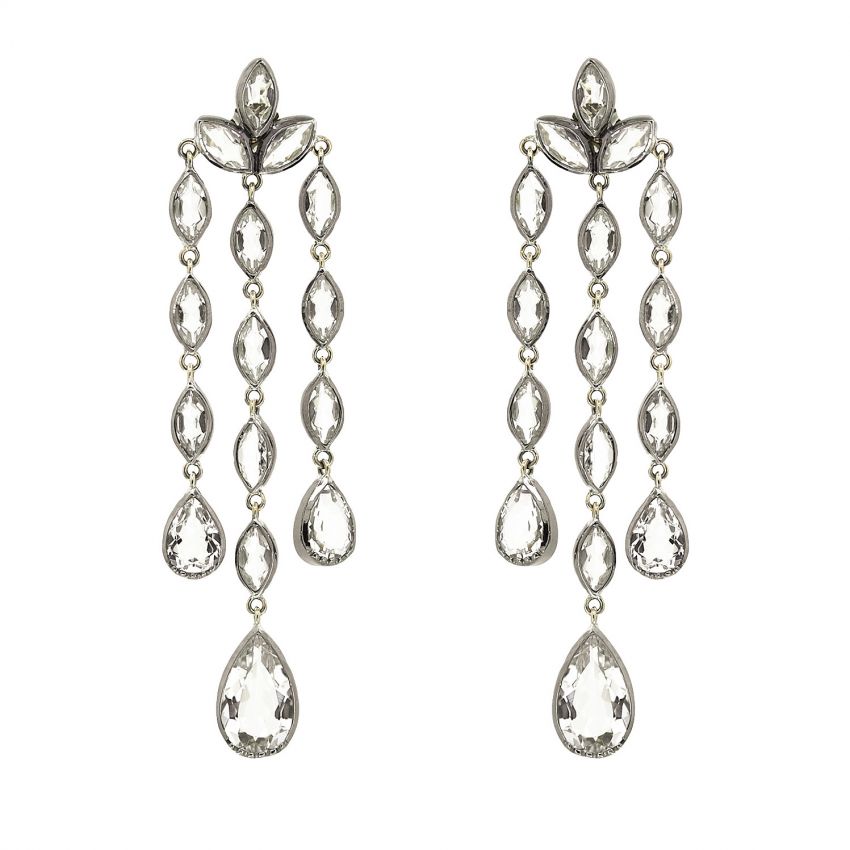 Boucles d'Oreilles Larmes Cristal de Roche en Argent et Doré 