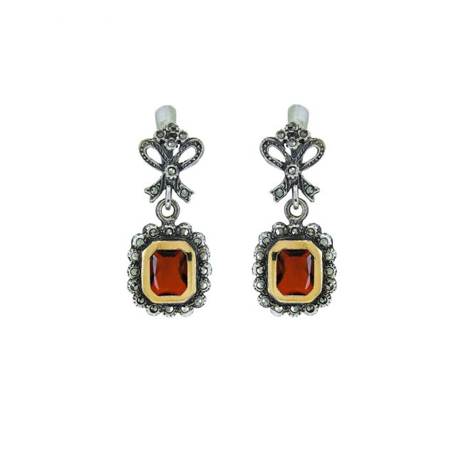 Boucles d'Oreilles Cravate Rouge en Argent et Or 