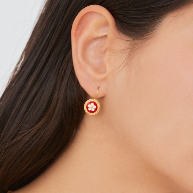 Boucles d'Oreilles Caramujo Rouge en Argent Plaqué Or 