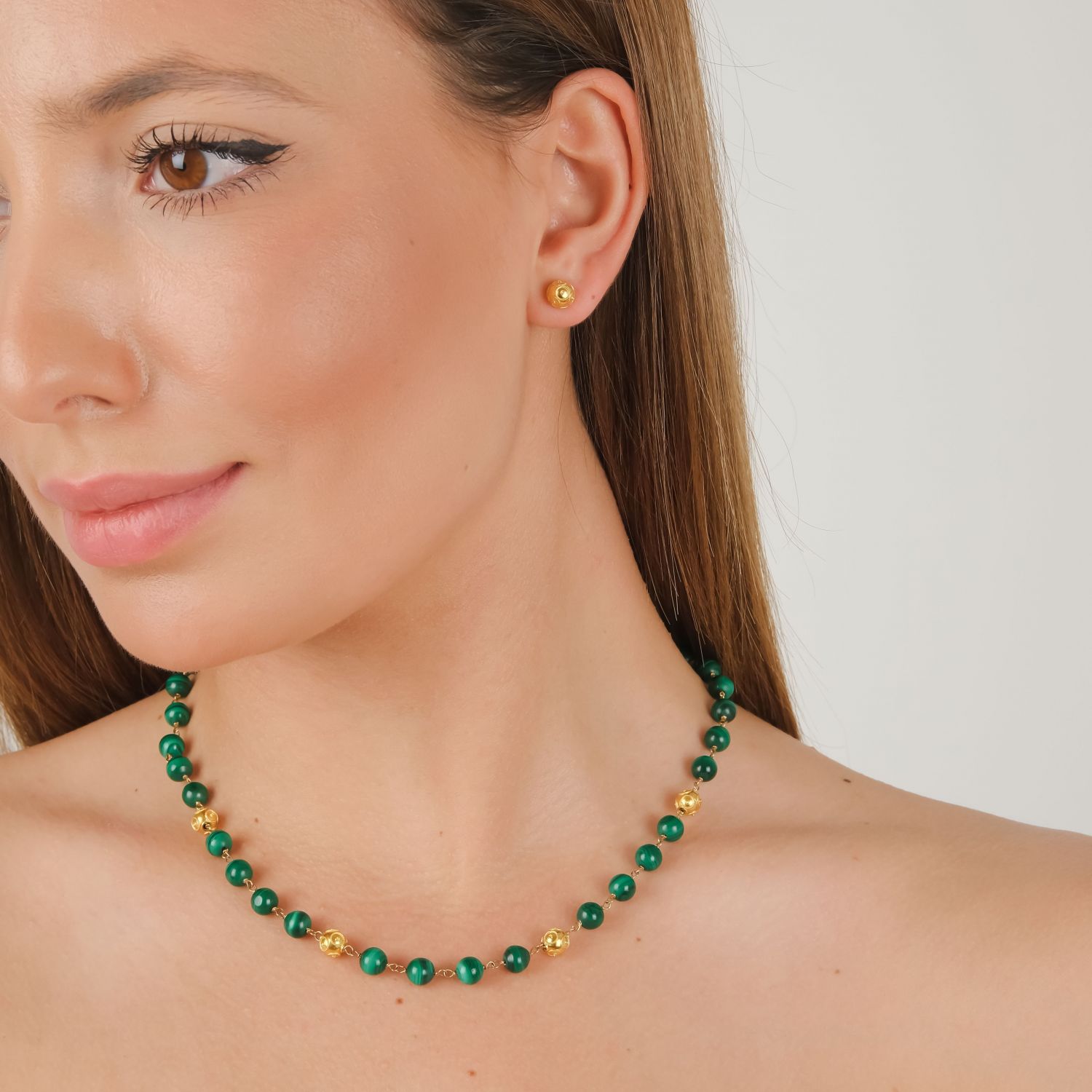 Necklace Viana's Contas in 19,2Kt Gold with Malachite 