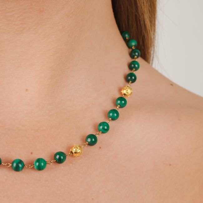 Collier Contas de Viana en Or 19,2 Carats avec Malachite 