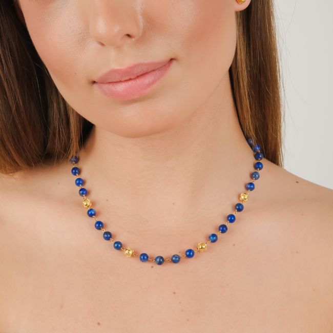 Collier Contas de Viana en Or 19,2 Carats avec Lapis Lazuli 