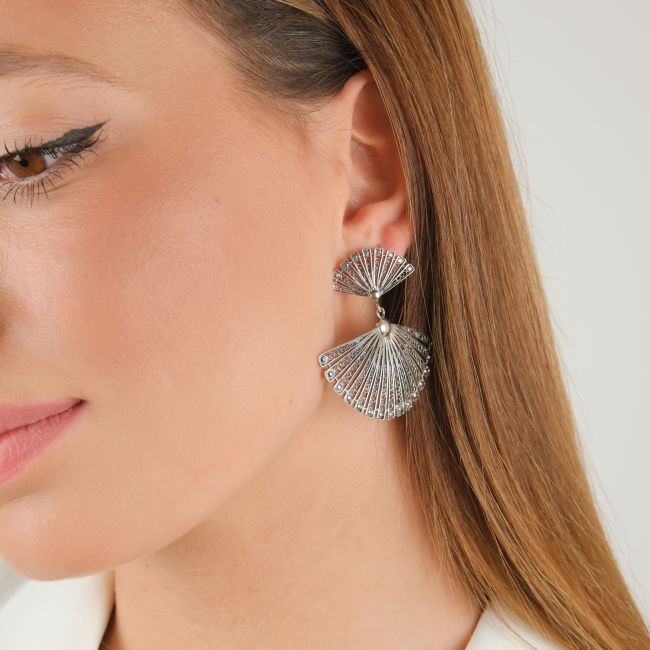 Boucles d'Oreilles Éventail en Argent 