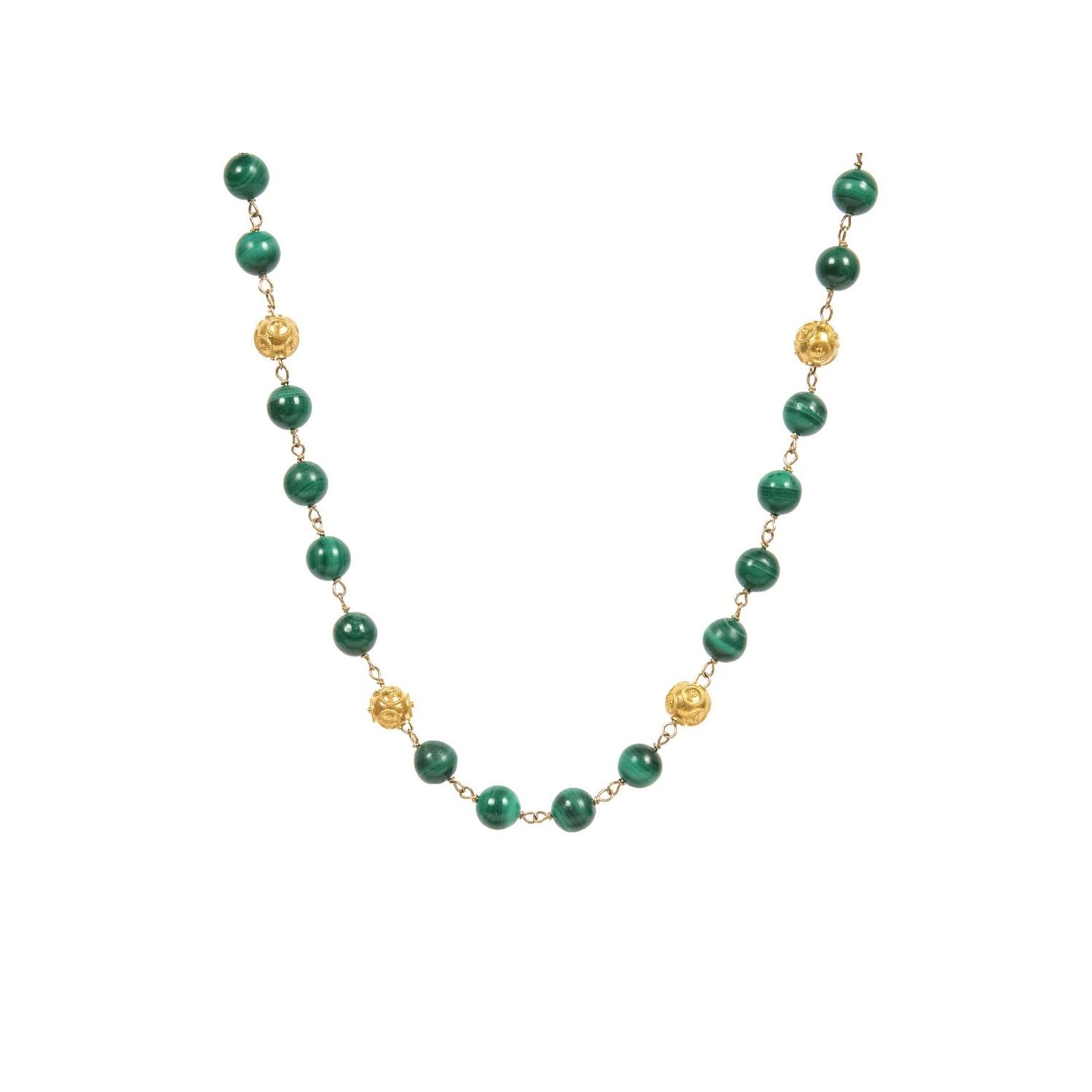 Necklace Viana's Contas in 19,2Kt Gold with Malachite 