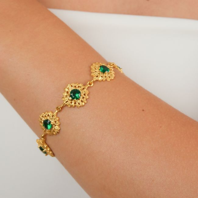 Pulsera Reina Verde de Plata Bañada en Oro 