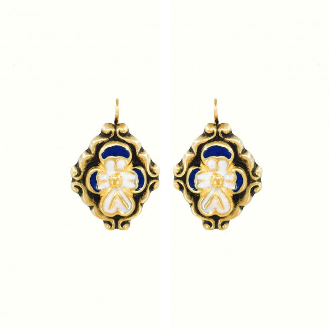 Boucles d'Oreilles Baroques en Émail Bleu en Argent plaqué or