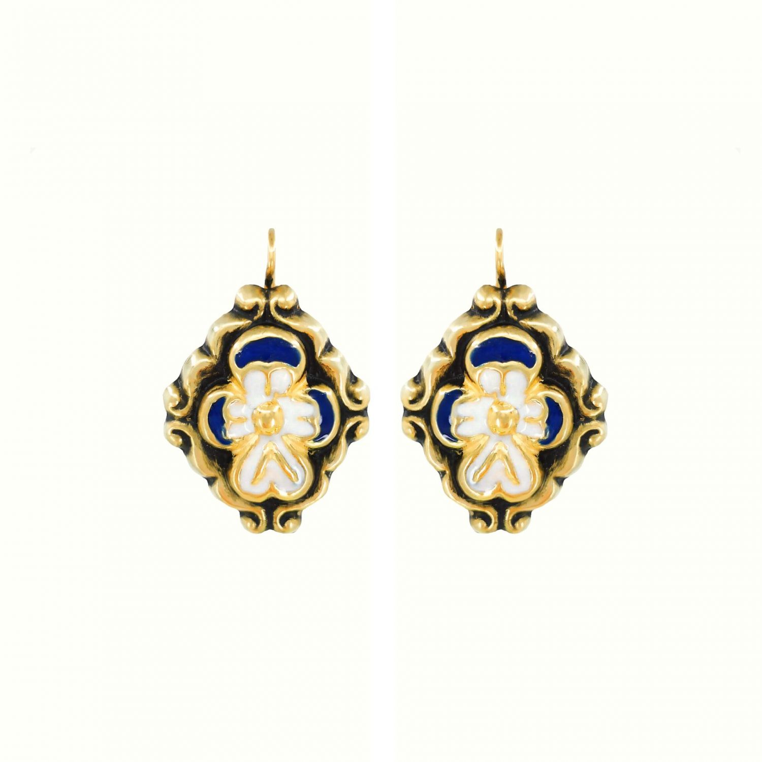 Boucles d'Oreilles Baroques en Émail Bleu en Argent plaqué or 