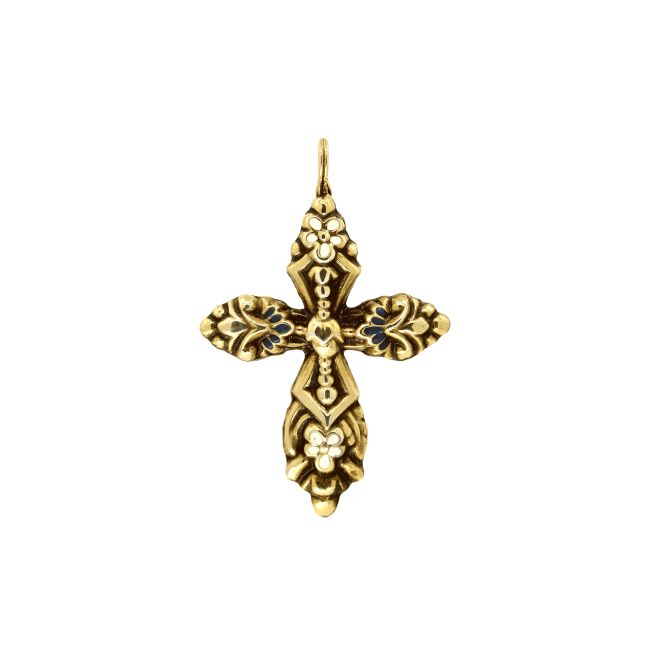 Pendentif Croix Baroque XL en Argent Plaqué Or 