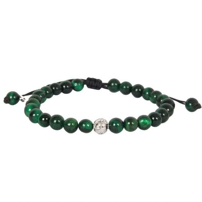 Pulsera Conta de Plata y Ojo de Tigre Verde 