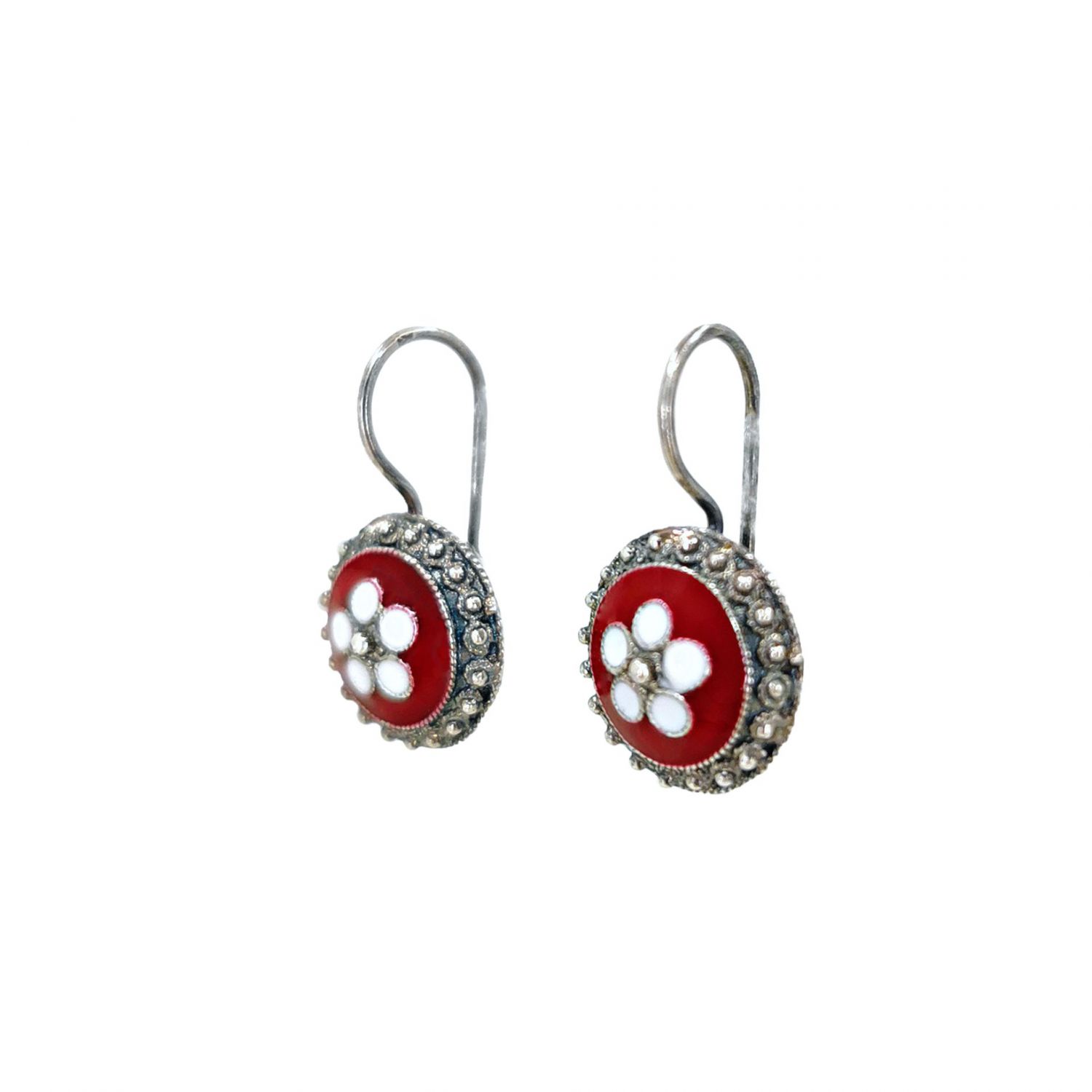 Earrings Red Caramujo in Silver 