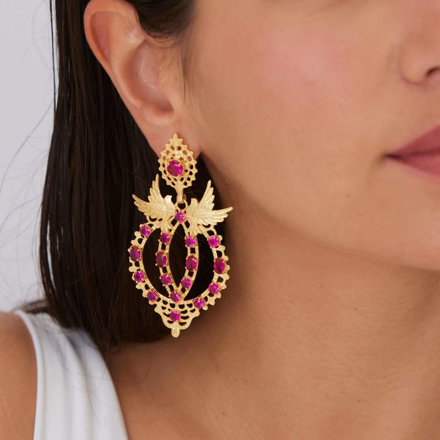 Earrings Queen Dove Red in Gold Plated Silver 