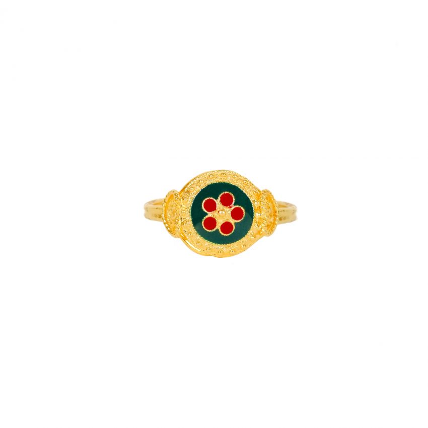 Bague Caramujo Vert et Rouge en Argent Plaqué Or 