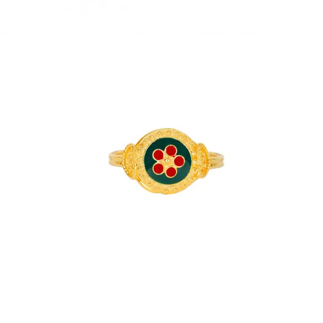 Anillo Caramujo Verde y Rojo de Plata Bañada en Oro 