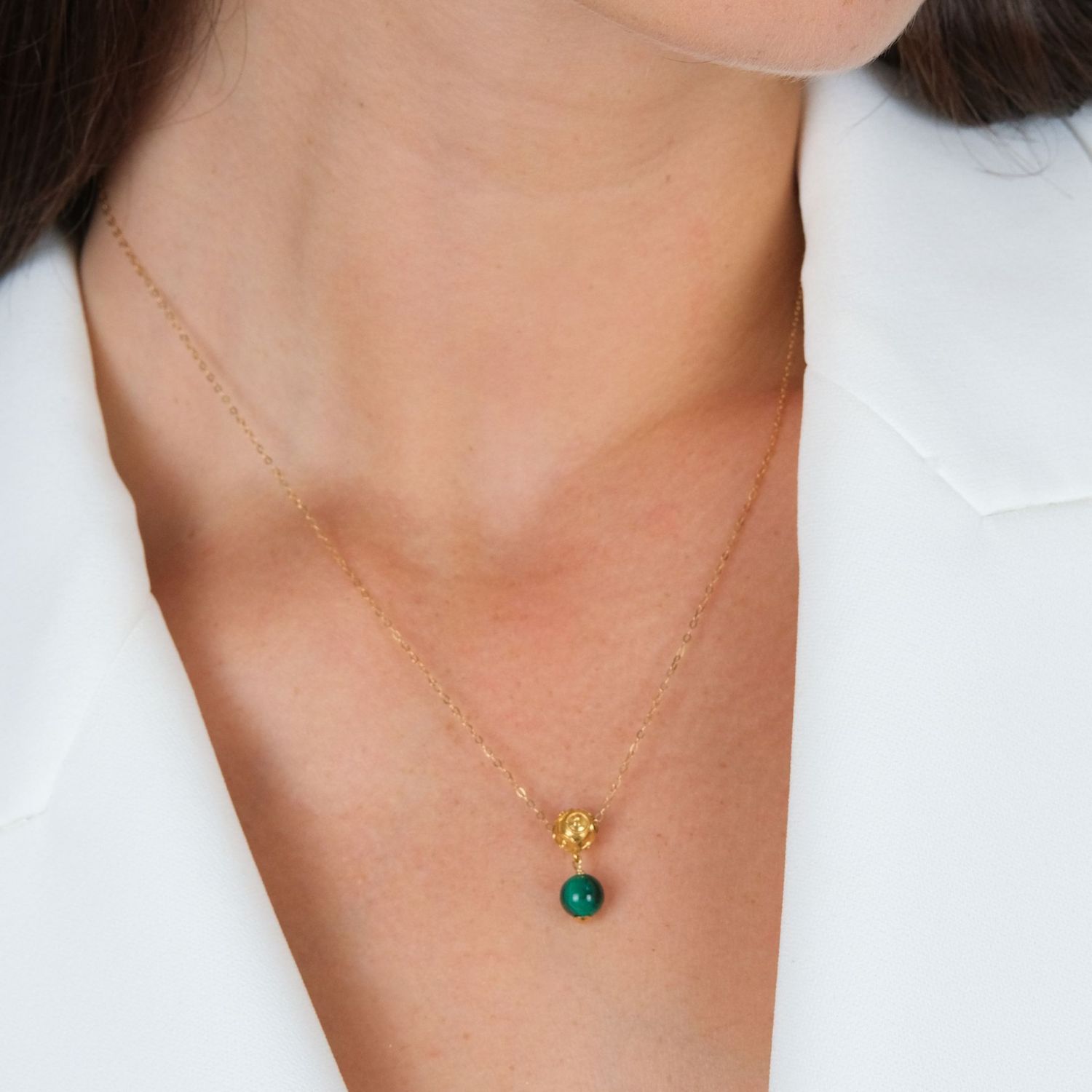 Necklace Viana's Conta in 19,2Kt Gold with Malachite 