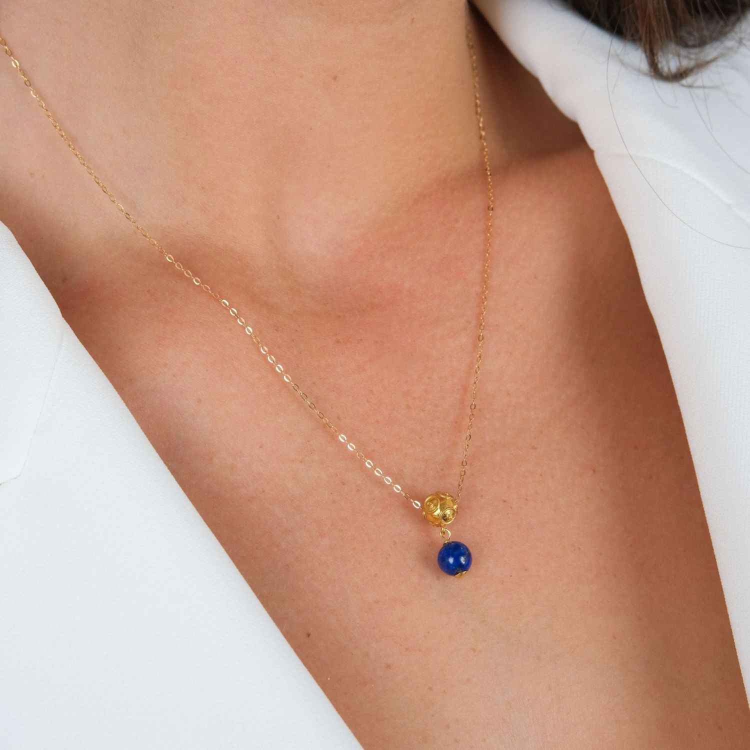 Necklace Viana's Conta in 19,2Kt Gold with Lapis Lazuli 