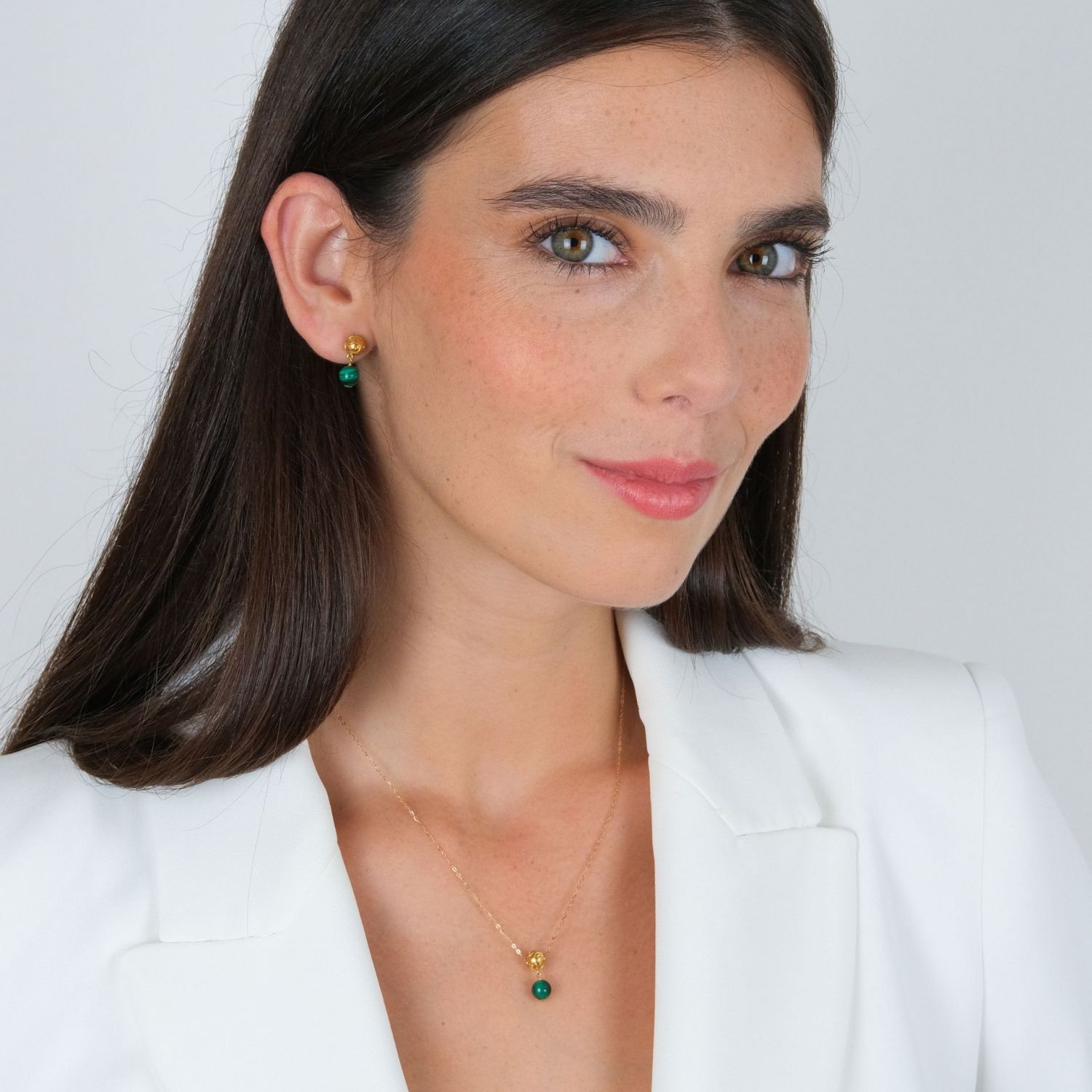 Necklace Viana's Conta in 19,2Kt Gold with Malachite 