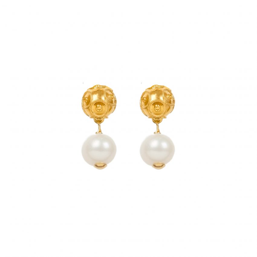 Boucles d'Oreilles Conta de Viana en Or 19,2 Carats avec Perles 