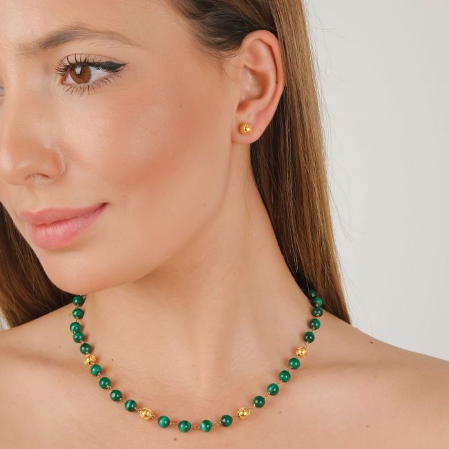 Parure Contas de Viana en Or 19,2 Carats avec Malachite