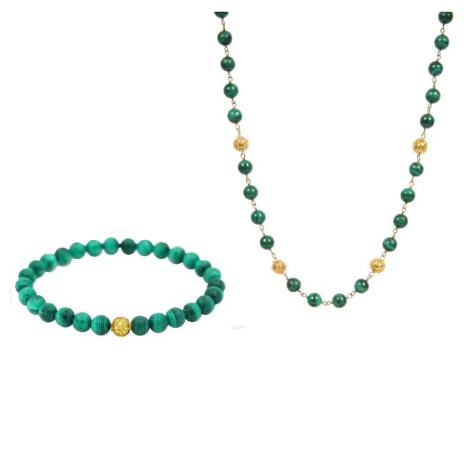 Parure Contas de Viana en Or 19,2 Carats avec Malachite