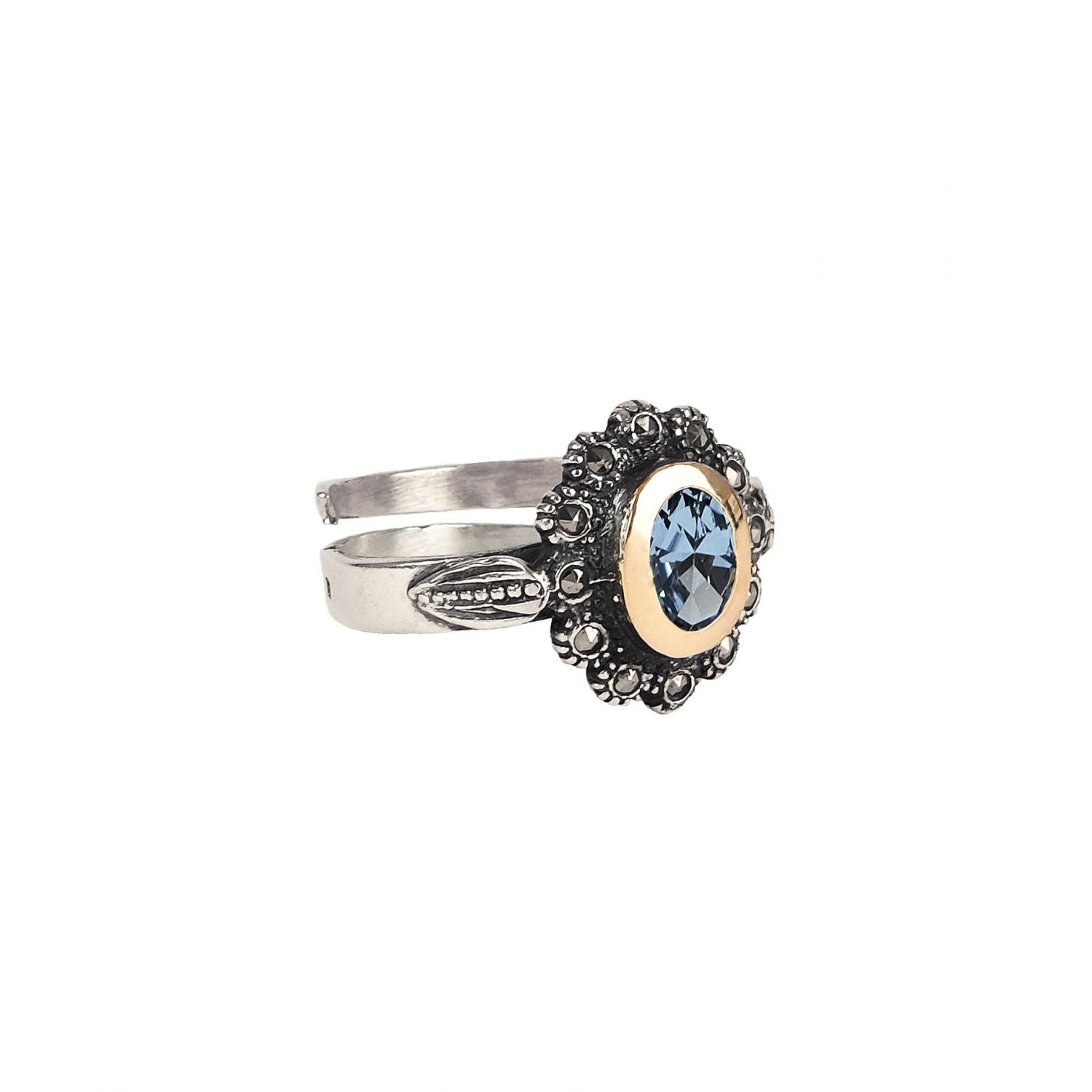 Ring Blue Marcasites in Silver and Gold 