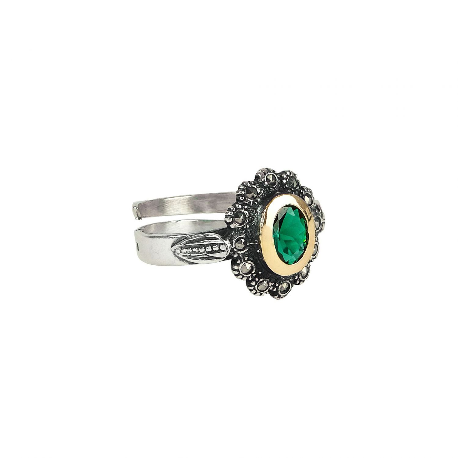 Ring Green Marcasites in Silver and Gold 