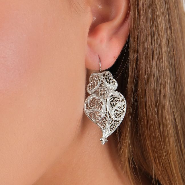 Boucles d'Oreilles Coeur de Viana 4,0cm en Argent 