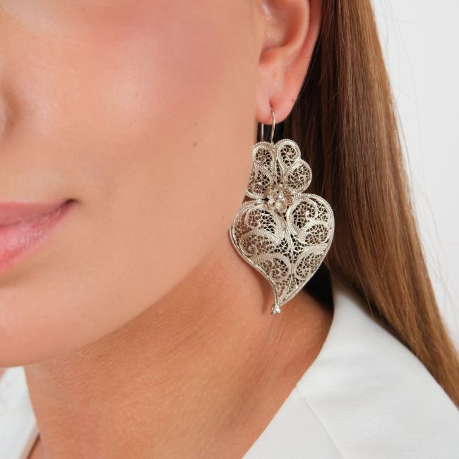 Earrings Heart of Viana 5,5cm in Silver