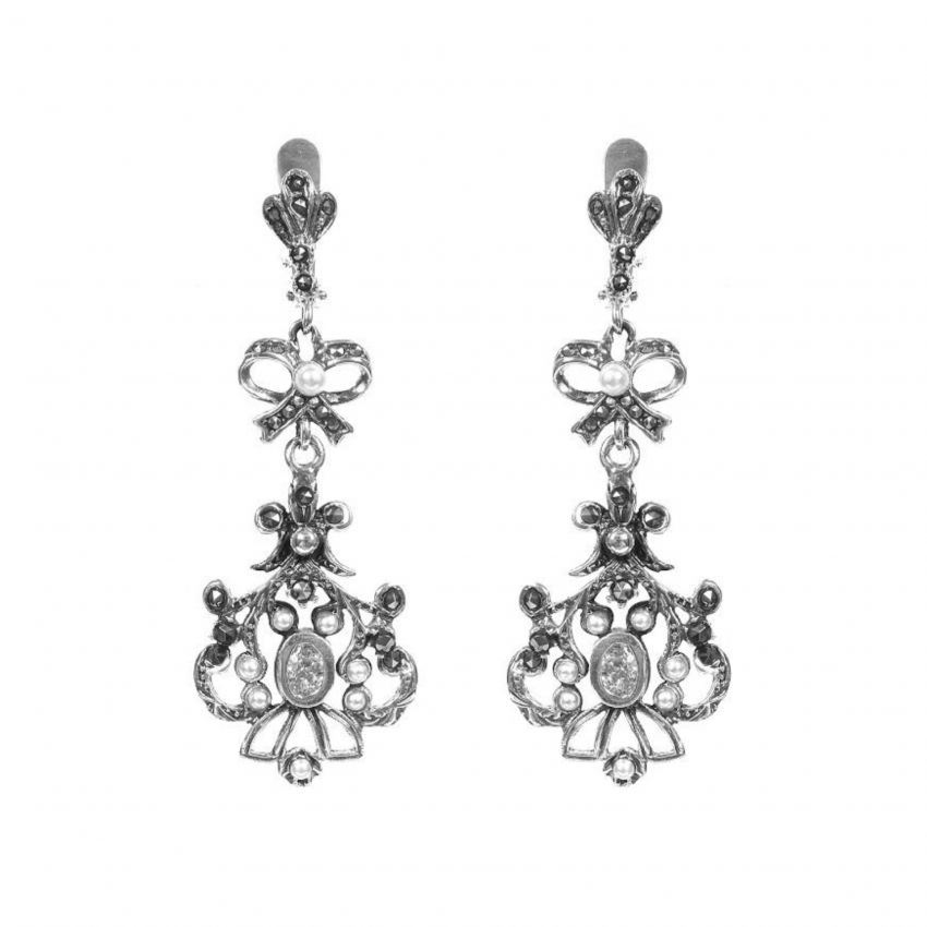 Boucles d'Oreilles Catarina avec Marcassites et Perle en Argent 