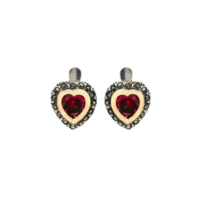 Boucles d'Oreilles Vintage Rouge en Argent et Or 