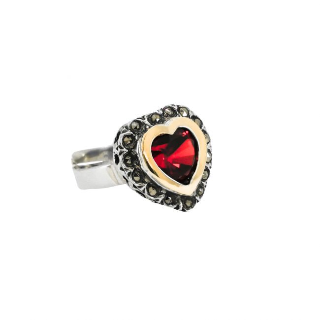 Bague Vintage Rouge en Argent et Or 