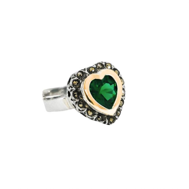 Anillo Vintage Verde de Plata y Oro 