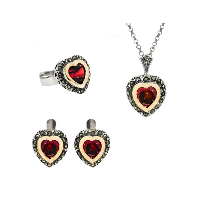 Ensemble Vintage Rouge en Argent et Or 