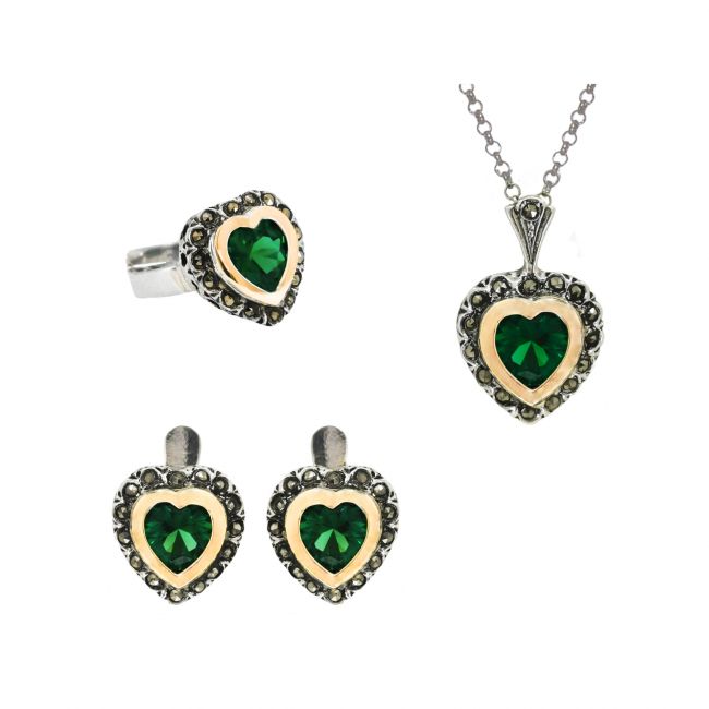 Ensemble Vintage Green en Argent et Or 