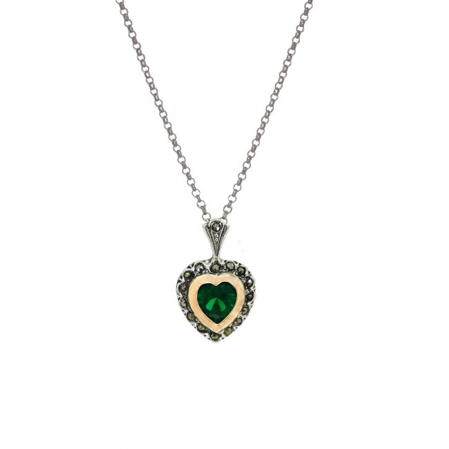 Collier Vintage Vert en Argent et Or 