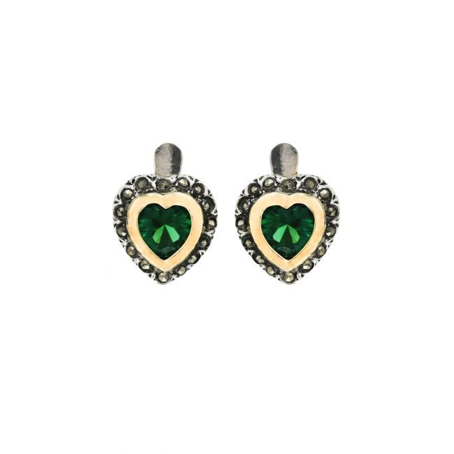 Boucles d'Oreilles Vintage Vert en Argent et Or 