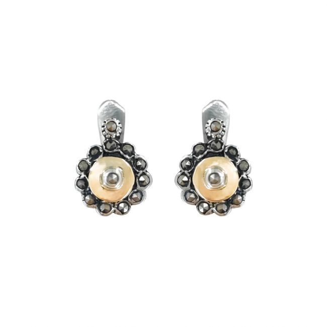 Boucles d'Oreilles Marcassites en Argent et Or 