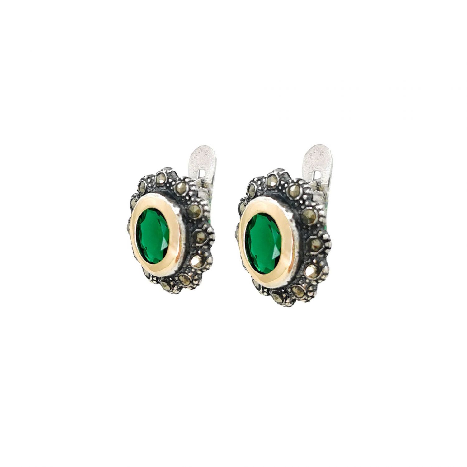 Pendientes Marcasitas Verdes de Plata y Oro 