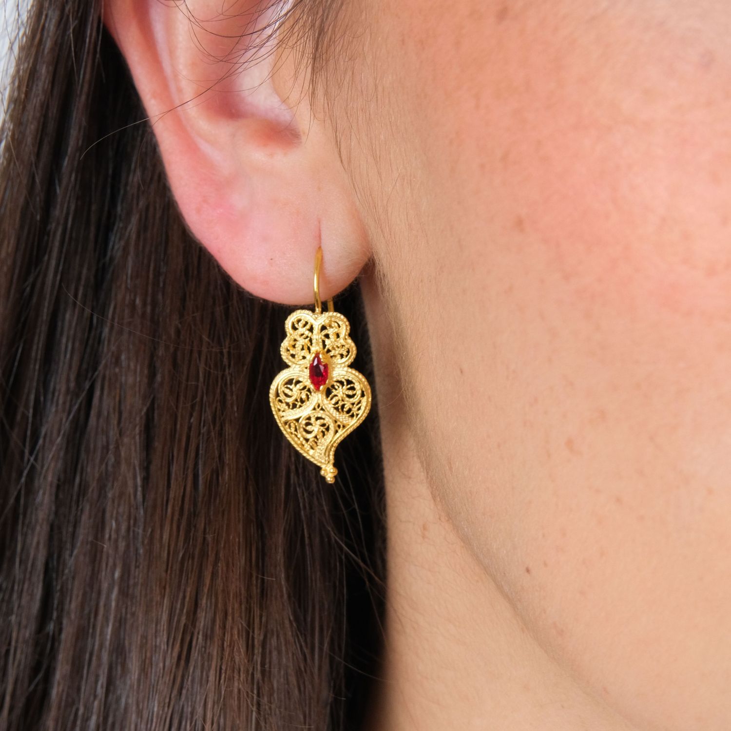 Earrings Heart of Viana Red in Gold Plated Silver 