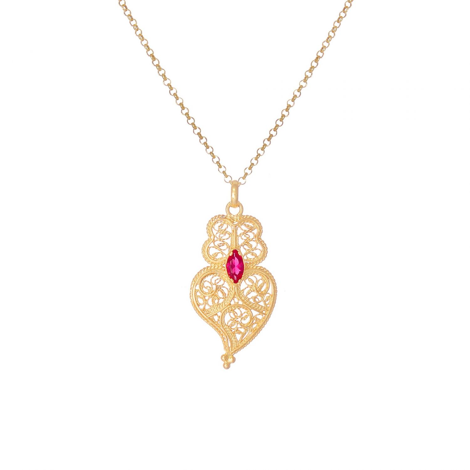 Necklace Heart of Viana Red in Gold Plated Silver 