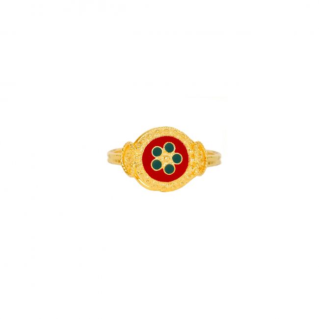 Anillo Caramujo Rojo y Verde de Plata Bañada en Oro 