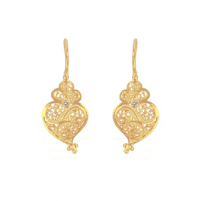 Boucles d'Oreilles Coeur Plein en Or 19,2 Carats et Diamant 