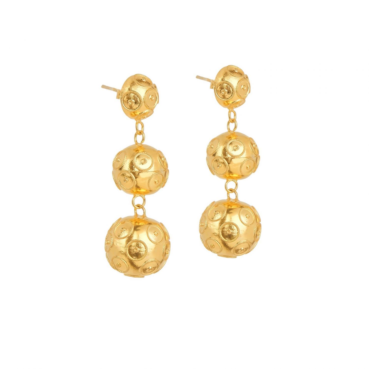 Earrings Three Viana’s Conta in Gold Plated Silver 