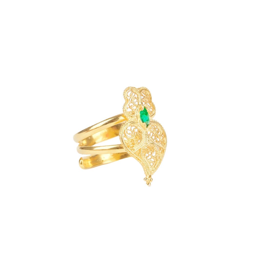 Ring Heart of Viana Green in Gold Plated Silver 