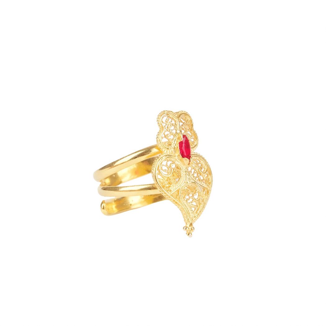 Ring Heart of Viana Red in Gold Plated Silver