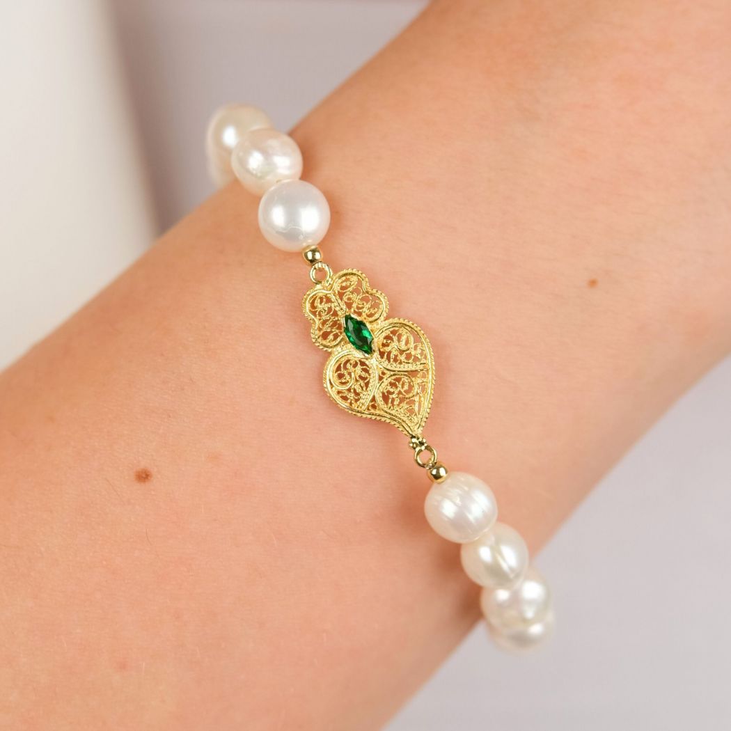 Bracelet Heart of Viana Green in Gold Plated Silver 