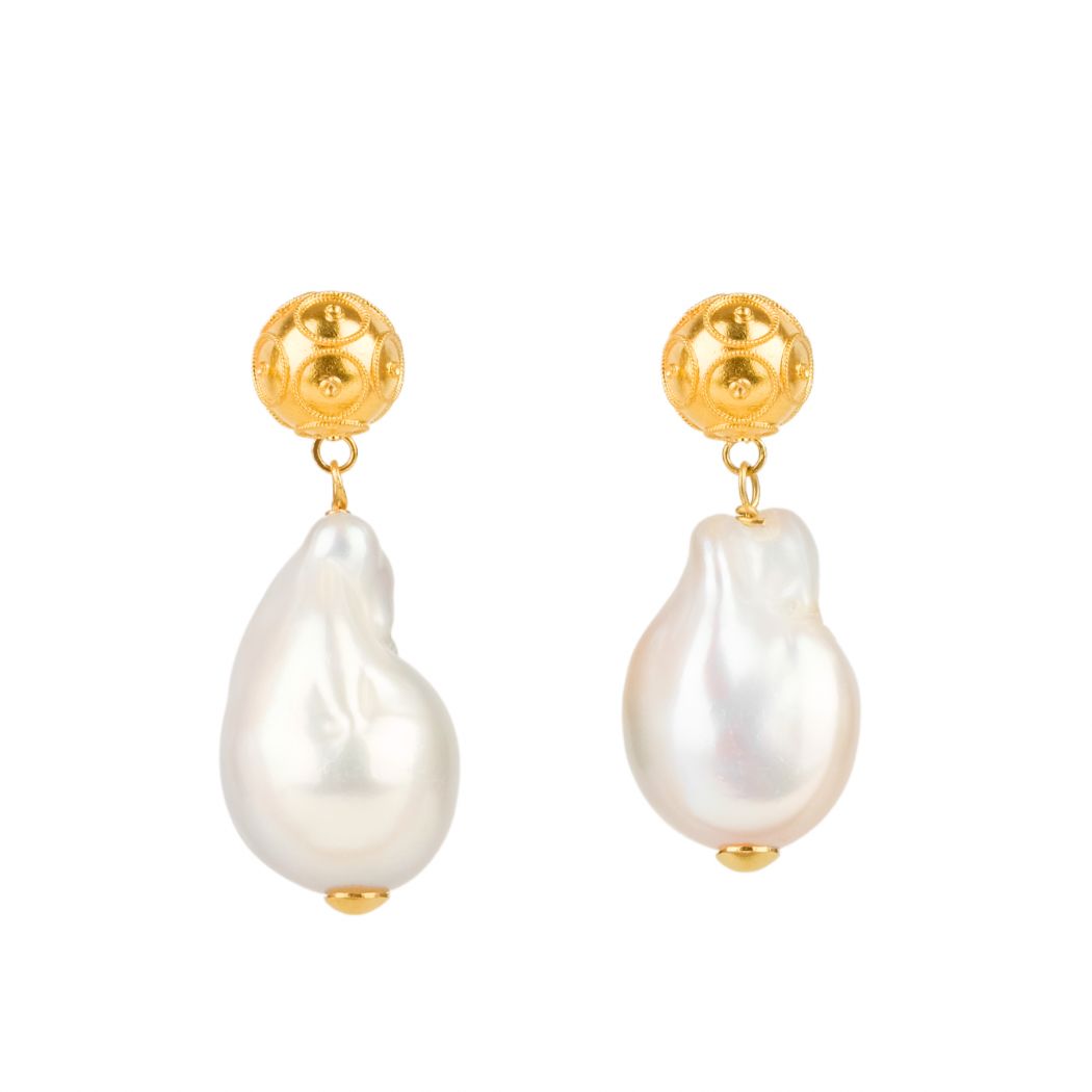 Earrings Viana's Conta in 19,2Kt Gold with Baroque Pearls 