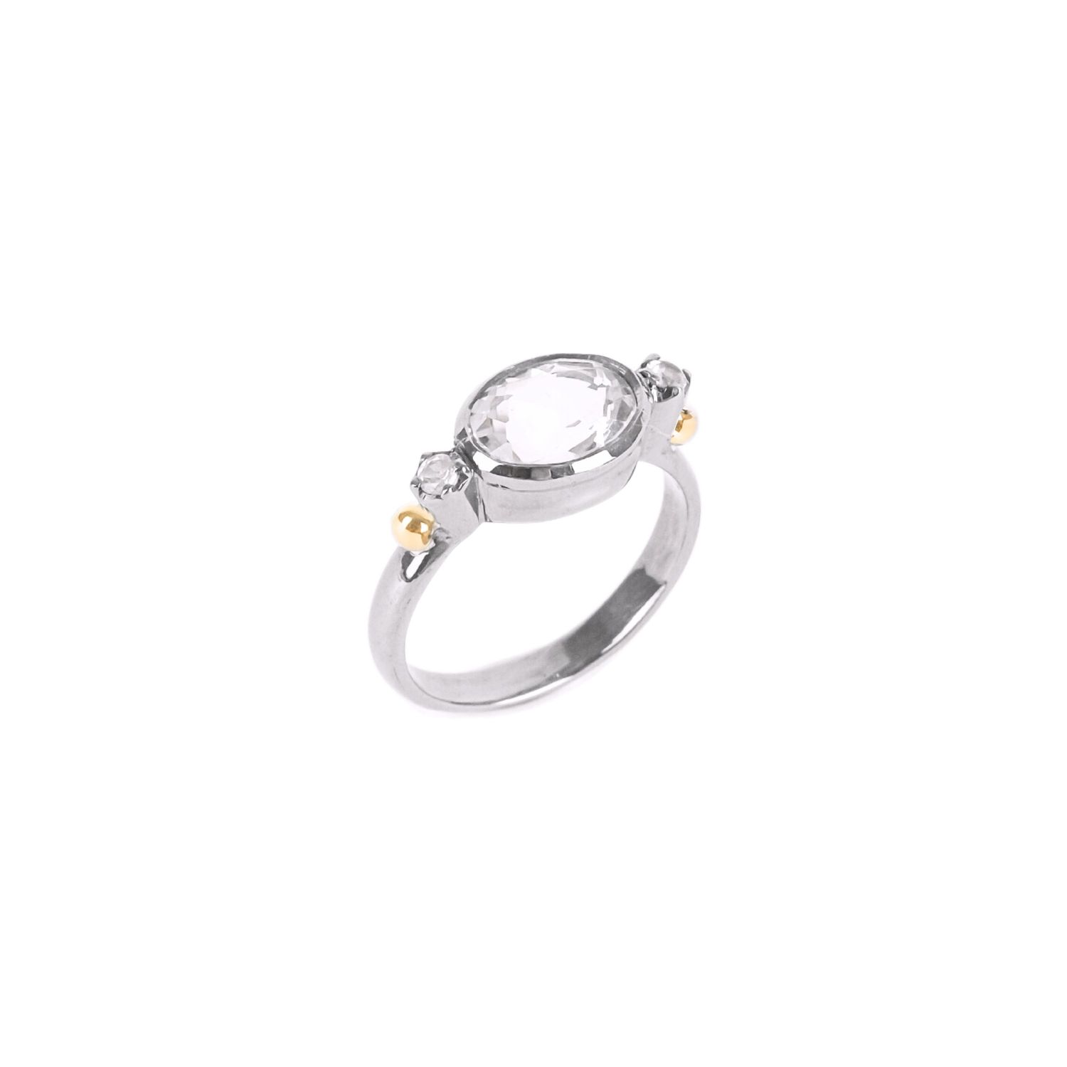 Ring Solitaire Rock Crystal in Silver and Gold 