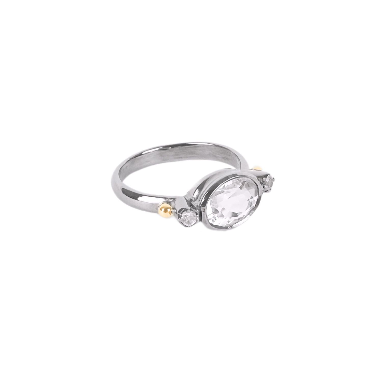 Ring Solitaire Rock Crystal in Silver and Gold 